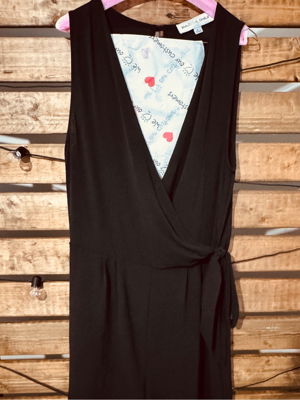 Emma & Michele Black Faux Wrap Romper Sleeveless Side Tie Size L